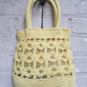 vintage yellow flower knit handbag
